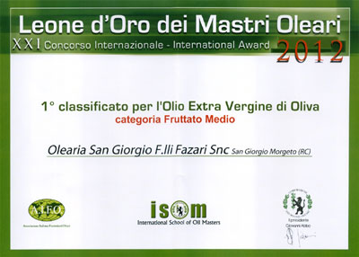 leone d'oro dei mastri olear Die Siegerurkunde des Leone d'Oro