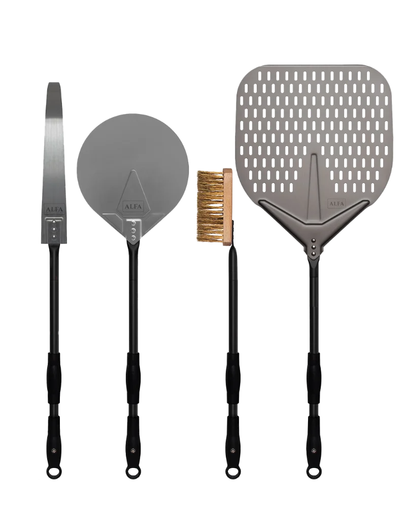 Alfa Forni - Pizzaiolo-Werkzeuge, 4er Set – aufgestellt zur Veranschaulichung der Funktion