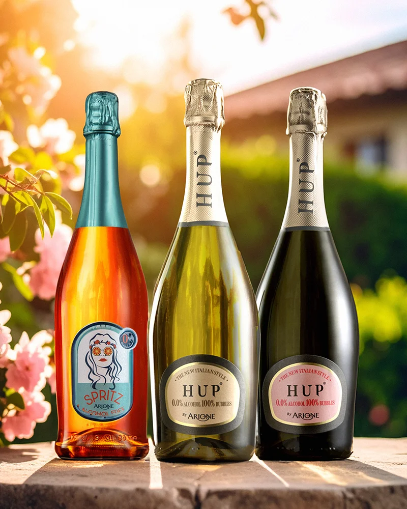 Enoteca - alkoholfreie Drinks, 3er Sparset Arione alkoholfreie Prickler - 3er Probierset – ansprechend in Szene gesetzt